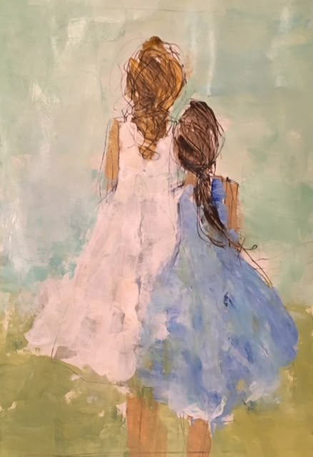 Holly Irwin, Abstract Art Paintings, Sisters Art, Watercolor Paintings Easy, Painting People, Contemporary Abstract Art, Folk Art Painting, Two Girls, Art Abstrait