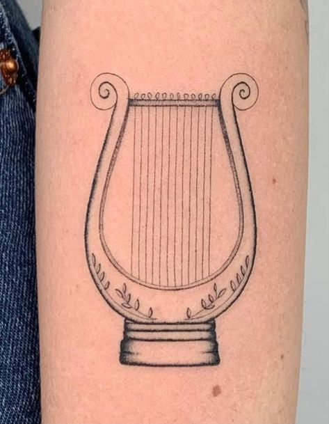 Apollo Tattoos Greek God, Light Academia Tattoo Ideas, Lyre Tattoo Orpheus, Iliad Tattoo, Lyre Drawing, Lyre Tattoo, Hadestown Tattoo, Harp Tattoo, Achilles Tattoo