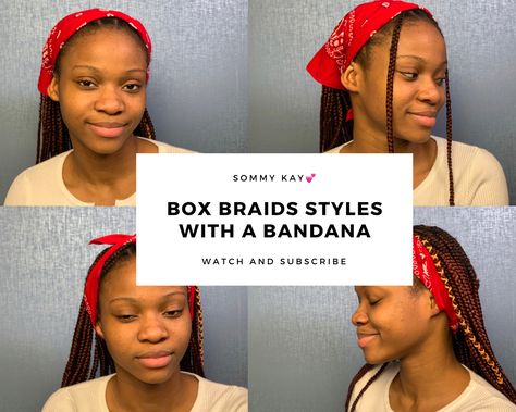 Hair styles with a bandana Cute Bandana Hairstyles Braids, Natural Hair Bandana, Hairstyles With A Bandana, Bandana Hairstyles Braids, Braids Headwrap, Bandana Hairstyles Tutorial, Bandana Braids, Style Your Box Braids, Braid With Scarf