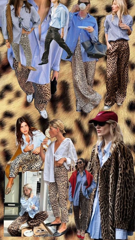 The new neutral : leopard print + men stripe shirt Minimalist Spring Outfits, Leopard Print Outfits, Leopard Outfits, Color Trends Fashion, Leopard Print Skirt, Animal Print Fashion, Fashion 2024, Stripe Shirt, Fashion Colours