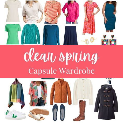 CLEAR SPRING CAPSULE WARDROBE 7 tops in warm, bright colors 4 bottoms + 2 dresses perfect for Clear Spring 5 completer pieces to style 4 pair of varied neutral shoes 8 bright and fun accessories Want to learn more about Clear Spring (or any season)? Comment “EXPLORE” to get the link. Clear Spring Capsule Wardrobe, Bright Spring Capsule Wardrobe, Completer Pieces, Radiant Woman, Capsule Wardrobe Basics, True Spring, Clear Spring, Neutral Shoes, Spring Capsule