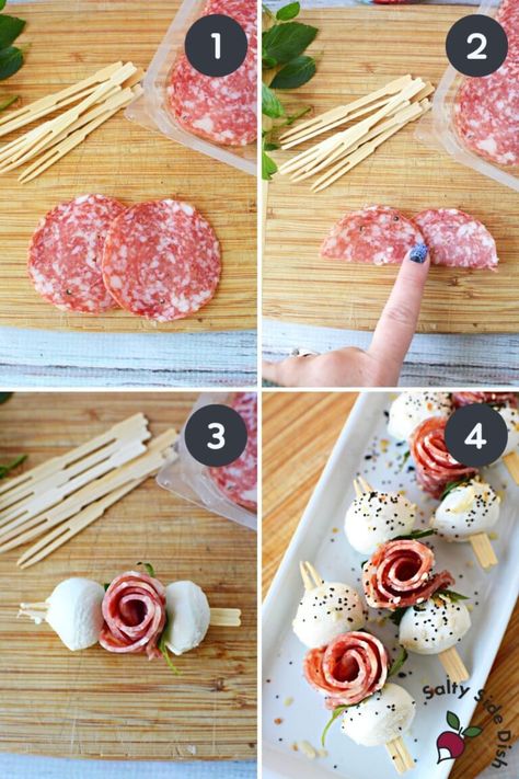 Salami Rose, Salty Side Dish, Mozzarella Balls, Fest Mad, Catering Ideas Food, Party Food Buffet, Idee Pasto, Charcuterie Inspiration, Party Food Platters