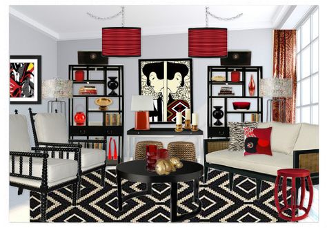 Red Black And Gold Office Decor, Black And Red Living Room, Black And Gold Office, Black And White Home Office, Red Living Room, Gold Office Decor, Classy Office, Red Office, Red Living