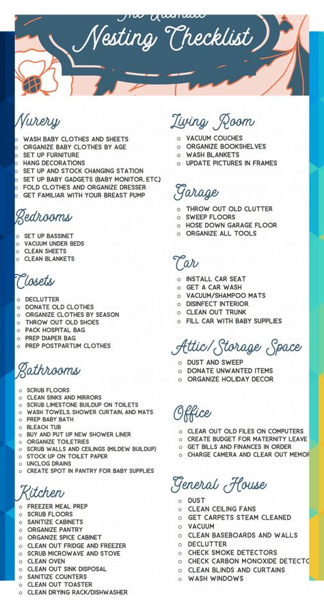 Nesting Cleaning List, Checklist To Prepare For Baby, Nesting List Before Baby, Nesting Mom Ideas, Baby Nesting Checklist, What To Prepare Before Baby, Nesting To Do List Before Baby, Nesting For New Baby, Nesting Schedule