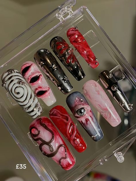 Scary Nails, Vampire Nails, Horror Nails, Holloween Nails, Scary Eyes, Luxury Press On Nails, Punk Nails, Hippie Nails, Gothic Nails