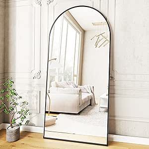 VooBang Full Length Mirror, 71" x 30" Arch Floor Mirror with Stand, Aluminum Alloy Frame Full Body Mirror for Bedroom Bathroom Living Room Decor, Black Floor Mirror Living Room, Large Bedroom Mirror, Oversized Floor Mirror, Arched Full Length Mirror, Body Mirrors, Arched Floor Mirror, Arch Floor Mirror, Large Floor Mirror, Floor Length Mirror