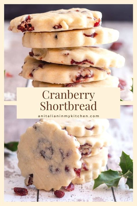 Cranberry Shortbread Cookies are a delicious Christmas cookie recipe that is easy to make. The buttery shortbread pairs perfectly with the tart dried cranberries making them a festive cookie for holiday dessert platters. Cranberry Christmas Cookies, Cranberry Shortbread Cookies, Dessert Platters, Cranberry Shortbread, Shortbread Cookies Christmas, Christmas Shortbread, Christmas Cookie Recipe, Easy Christmas Cookie Recipes, Christmas Baking Recipes