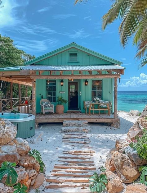 Small Island House, Beach Cabin Exterior, Beach Hut Aesthetic, Minimal Beach House, Beach House Exterior Tropical, Island Home Exterior, Beach Shack House, Carribean House, Small Beach House