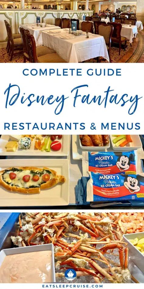 Our Complete Guide to the Disney Fantasy Restaurants With Menus  We are back from a cruise on DCL's Fantasy and have put together this complete Disney Fantasy restaurants guide with menus. Disney Cruise Fantasy Ship, Disney Cruise Rooms, Disney Dream Cruise Ship, Cruise Rooms, Disney Menus, Disney Fantasy Cruise, Disney Dream Cruise, Cruise Food, Disney Cruise Vacation