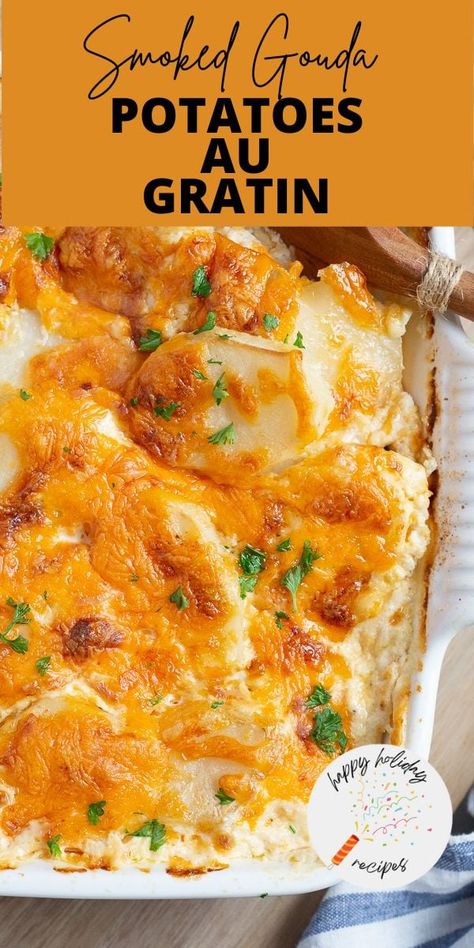 These cheesy au gratin potatoes are delicious! Flavored with three different cheeses, this easy side dish recipe is perfect for any family dinner. You can change up the types of cheese that go into the recipe. Our favorite is Gouda cheese, Havarti cheese and mild cheddar - lots of it! Whether you're enjoying them for an everyday family dinner or a special occasion such as Christmas or Thanksgiving, these go well with everything! Gouda Potatoes, Cheesy Au Gratin Potatoes, Easter Side Dishes Recipes, Sweet Potato Side Dish, Cheddar Cheese Recipes, Potatoe Salad, Scalloped Potato, Au Gratin Potato Recipes, Cheddar Potatoes