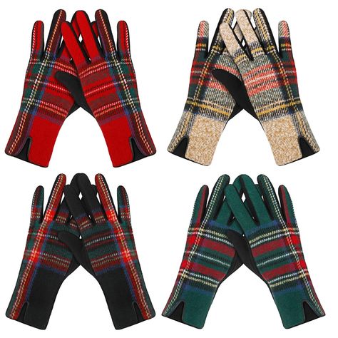 PRICES MAY VARY. What's Included in the Package: you will receive 4 pairs of winter ladies plaid plus velvet gloves in 4 main colors, red, green, khaki, and black, allowing you to choose the color according to your clothing or preference; Sharing them with your good friends is also a good idea Keep Warm in Winter: plaid fleece gloves are mainly made of velvet and fleece material, soft and skin friendly, comfortable to wear for a long time, making you feel warmer in outdoor or indoor activities, Velvet Gloves, Fleece Gloves, Cold Weather Gloves, Winter Plaid, Wool Gloves, Touch Screen Gloves, Tartan Plaid, Womens Plaid, Plaid Pattern