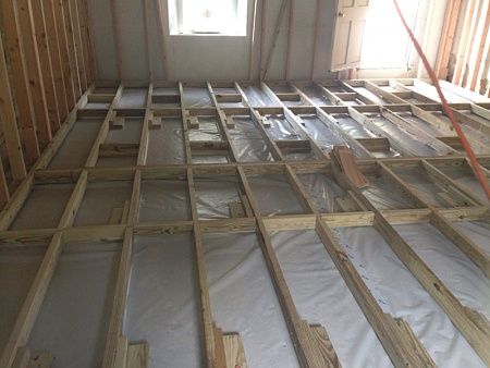 Subfloor Over Concrete, Raising Floor Level, Curved Concrete Patio, Garage Upgrades, 70s Life, Osb Plywood, Garage Closet, Raised Floor, House Repair