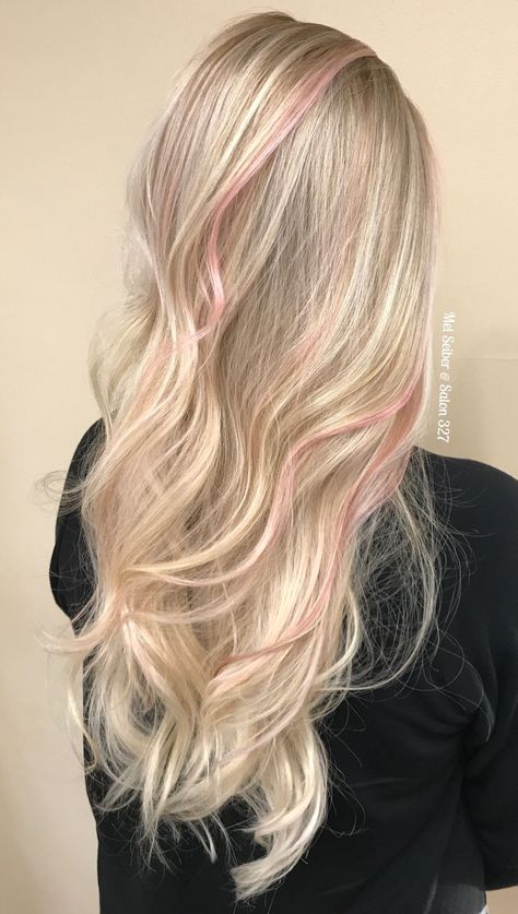 Balayage With Pink, Strawberry Blonde Pink, Blonde Balayage With Pink, Blonde Pink Balayage, Pink Hair Inspiration, Blonde And Pink Hair, Blonde And Pink, Pink Hair Highlights, Pink Balayage