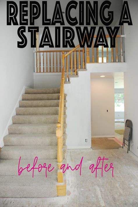 Staircase Remodel Diy, Staircase Layout, Stairs Makeover Ideas, Foyer Ideas Entryway, Stair Renovation, Entryway Stairs, Stairs Renovation, Stair Makeover, Diy Staircase