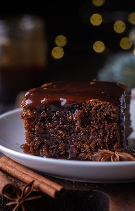 Sticky Gingerbread Cake, Vegan Ginger Cake, Vegan Date Cake, Vegan Gingerbread Cake, Healthy Trifle Recipes, Dairy Free Caramel Sauce, Healthy Trifle, Sticky Gingerbread, Dairy Free Caramel