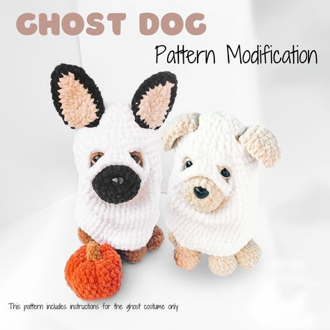 Hello! Create your very own Ghost dog costume with this PDF crochet pattern! This pattern is a modification to any of these 3 dog patterns in my shop: Gaia the German Shepherd, Baker the Bulldog, and Lacey the Labrador! The dog patterns are not included here and must be purchased separately. The following pattern includes written instructions with photos to help you create this adorable ghost outfit. In order to complete this pattern, you will need to know how to read a crochet pattern, stitch b Crochet German Shepherd Pattern Free, Crochet Patterns Dog, Dog Crochet Patterns Free, Crochet Dalmatian, Diy Crochet Tutorial, Ghost Amigurumi, Amigurumi Dog Pattern, Puppy Crochet, Jean Greenhowe