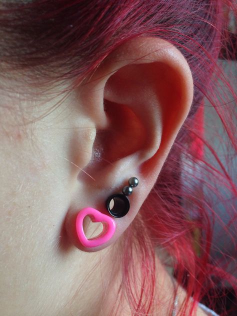 Heart Gauges Aesthetic, Small Heart Gauges, Heart Gauges Plugs, Double Stretched Ears, Heart Gages, 2g Stretched Ears, Heart Gauges, Small Stretched Ears, Ear Stacking