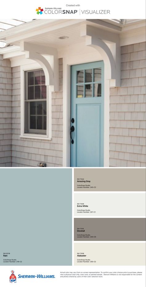 House Colors Exterior Coastal, Beach Color Houses Exterior, Small Cottage Paint Exterior, Outdoor House Trim Colors, Coastal Cottage House Exterior, Coastal Exterior Color Palette, Coastal Paint Colors Exterior, Coastal Outside House Colors, Florida Beach House Exterior Colors