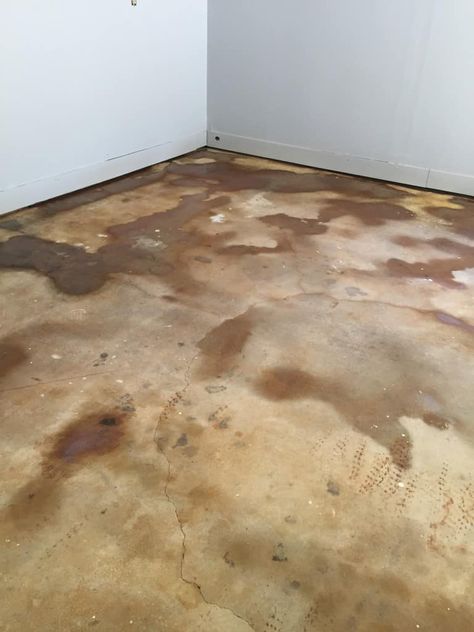 Garage Stained Concrete Floors, Stain Old Concrete, Stained Concrete Floors Living Room, Sanding Concrete Floors, Cement Floor Diy, Stained Cement Floors, Basement Upgrades, Concrete Floors Bedroom, Diy Stained Concrete Floors