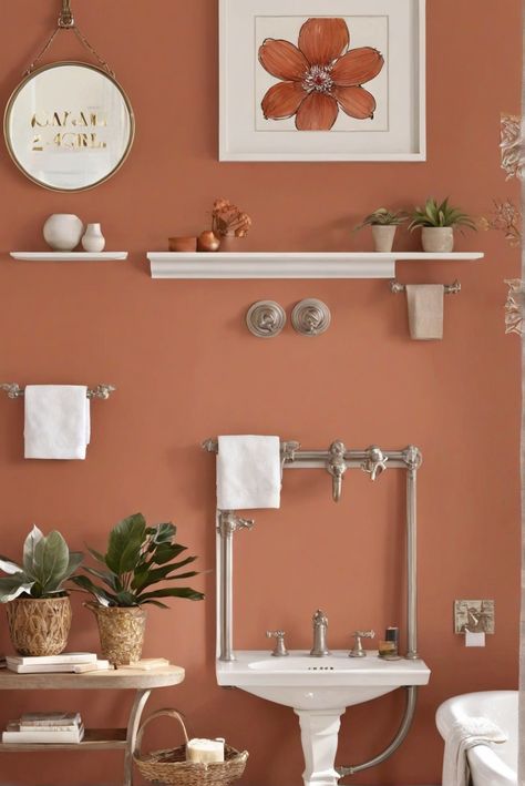 - Terracotta
- Paint colors
- 2024 trends
- Interior design Terracotta Paint Color Behr, Terracotta Powder Room, Best Rust Paint Colors, Terracotta Color Bathroom, Terra Cotta Bathroom Walls, Terracotta And Black Bathroom, Light Orange Paint Colors, Terracotta Bathroom Walls, Terracotta Bathroom Ideas