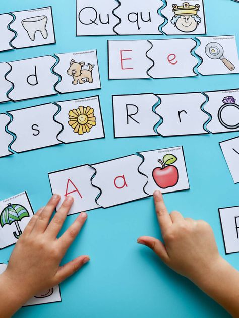 Get these Match the Letters with Pictures multisensory printables! Young learners in preschool and Kindergarten will get multisensory alphabet practice by matching uppercase and lowercase letters with colorful beginning sound pictures to build a solid foundation of alphabet knowledge, an early predictor of reading success. Alphabet Matching Games For Preschool, Alphabet Letter Matching Free Printable, Upper And Lowercase Letter Match Free Printable, Alphabet Matching Printables Free, Childminder Ideas, Alphabet Matching Worksheet, Letter Matching Preschool, Letters With Pictures, Matching Uppercase And Lowercase Letters