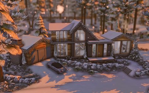 Modern Holiday House (Download) Sims Christmas House, Sims 4 Snow Cc, Sims 4 Winter House, Sims 4 Snowy Escape House, Sims 4 Christmas House, Sims 4 Snowy Escape Cc, The Sims 4 Lots, Snow House, Sims Builds