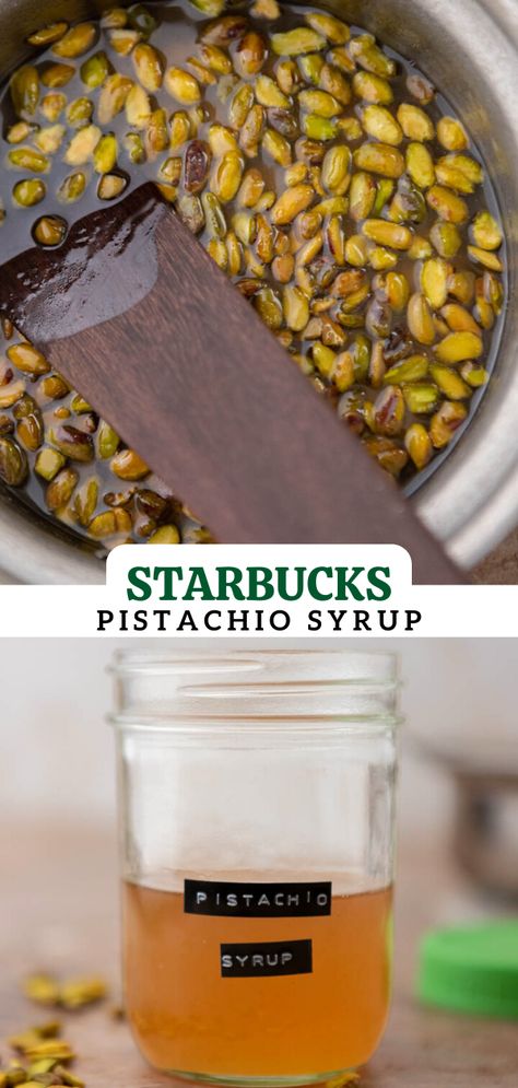 Pistachio Syrup Coffee, Pistachio Creamer Recipe, Pistachio Simple Syrup, Pistachio Coffee Syrup, Pistachio Syrup Recipe, Pistachio Drink, Pistachio Coffee, Syrup For Coffee, Cranberry Bliss Bars Starbucks