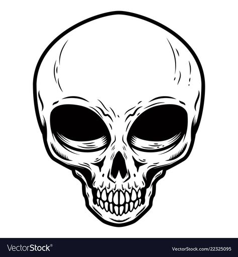 Alien Skull Drawing, Alien Skull Tattoo, Half Skull Face, Cool Skull Drawings, T Shirt Vector, Scary Alien, Ufo Tattoo, White Background Design, Skull Art Tattoo