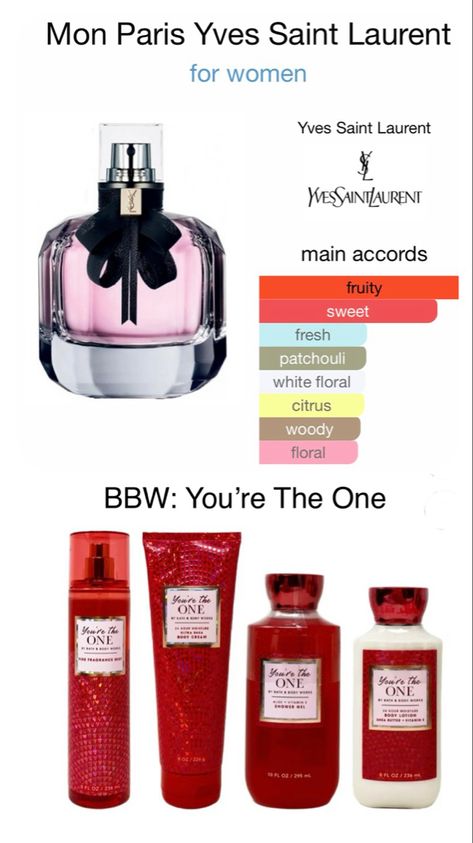 Your The One Bath And Body Works, You're The One Bath And Body Works, Perfume Combos Bath And Body Works, Bath And Body Works Layering Combos, Bath And Body Works Combo, Layer Fragrance, Fragrance Combos, Acne Prone Skin Care Routine, Yves Saint Laurent Mon Paris