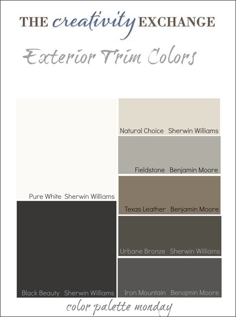 Color Palette Monday Archives - Color Palette Monday Exterior Paint Color Combinations, Benjamin Moore Exterior, Trim Paint Color, Exterior Color Palette, Color Combinations Paint, Exterior House Paint Color Combinations, Trim Colors, House Trim, Exterior Paint Color