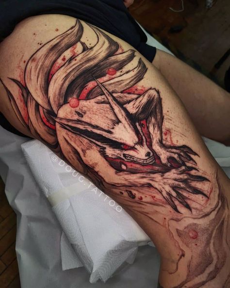 #1🏆ANIME TATTOO PAGE on Instagram: “Kurama tattoo done by @doug.tattoo To submit your work use the tag #gamerink And don't forget to share our page too! #sponsoredartist…” Kurama Tattoo Ideas, Kurama Tattoo, Naruto Tattoos, Naruto Kurama, Dragon Head Tattoo, Chakra Tattoo, Egyptian Tattoo Sleeve, Full Leg Tattoos, X Tattoo