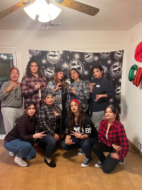 Cholo Costumes Women, Chicana Birthday Theme, Nortenos Gangster, Chola Birthday Party, Cholo Birthday Party, Cholo Theme Party Birthday, Chola Party Theme Ideas, Cholo Party Theme Ideas, Gangster Girl Costume