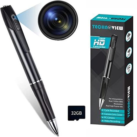 Price: (as of at the time of purchase will apply to the purchase of this product.">Details) 32GB Spy Camera Pen, Spy Camera Full HD 1080P Mini Spy Pen Camera Camcorder Video Audio Recording,Nanny Cam Spy Camera, Small Spy Camera 1080p Video Recorder for Business Meeting What is the package include?: 1 * Spy Pen Camera 1 * 32g SD Card 1 * Charging Cable 【Hidden Spy Camera Pen】- The Pen combination of simple pen body line and concealable camera.This spy cam pen is a real Retracta... Spy Pen Camera, Flower Camera, Camcorder Video, Pen Camera, Mini Spy Camera, Hidden Spy Camera, Spy Cam, Nanny Cam, Spy Camera