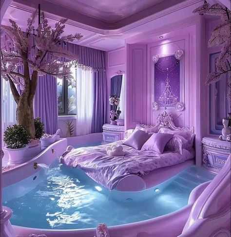 Purple Aesthetic Room Decor, Purple Bedroom Decor, Luxury Kids Bedroom, Ikea Kura Bed, Purple Room, Dream Bedroom Inspiration, Amazing Bedroom Designs, Cool Room Designs, Kura Bed