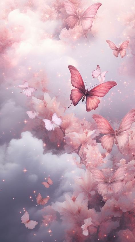 Small butterflies in pink cloud outdoors nature flower. AI generated Image by rawpixel. | free image by rawpixel.com / audi Cute Butterfly Wallpaper, Butterfly Iphone Wallpaper, Butterfly Phone Wallpaper, Phone Wallpaper Cute, Wallpaper Edgy, Iphone Wallpaper Cute, Wallpaper Butterfly, Small Butterflies, Cracked Wallpaper