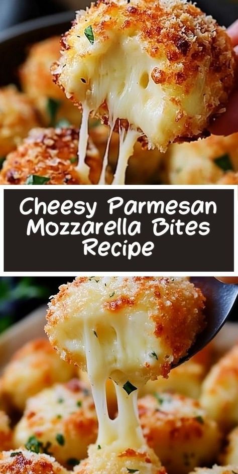 Try this mouth-watering recipe for cheesy parmesan mozzarella bites. Perfect for appetizers, parties, or any gathering. Made with shredded mozzarella and parmesan cheese, these bites are sure to be a hit with everyone. Cheese Parmesan Mozzarella Bites, Appetizers To Go With Italian Food, Hot Cheese Appetizers, Appetizers With Mozzarella Cheese, Mozzarella Log Recipes, Recipes That Use Mozzarella Cheese, Appetizers Mozzerella Balls, Mozerella Recipes Appetizers, Lasagna Bites Appetizers