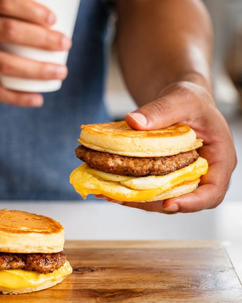 Diy Sausage Mcgriddle, Mcdonald’s Sausage Mcgriddle, Mini Sausage Mcgriddles, Sausage Mcgriddle Recipe, Mcgriddle Pancakes Recipe, Diy Mcgriddle, Sausage Mcgriddle, Mcgriddle Recipe, Diy Sausage