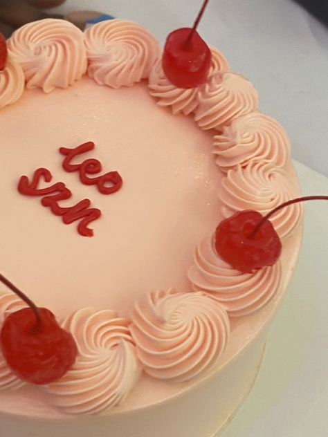 my birthday cake leo szn cherries pink Leo Bday Cake, Leo Themed Birthday Party, Leo Baby Cake, Leo Szn Cake, Birthday Cake Leo, Leo Cake, 19 Cake, Leo Szn, 26 Birthday Cake