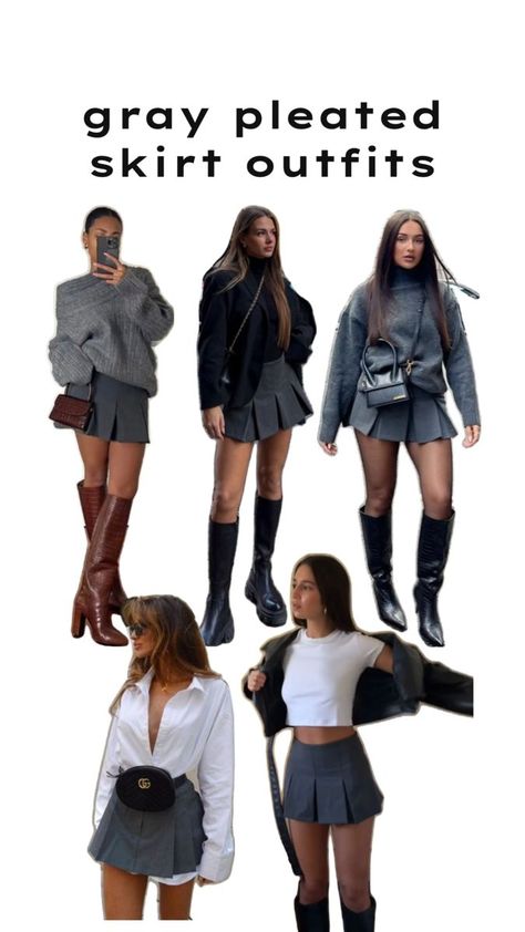 [SponsoredPost] 16 Impressive Outfit Ideas With Knee High Boots Winter Fashion Recommendations You Need To See This Summer #outfitideaswithkneehighbootswinterfashion Grey Blazer And Skirt Outfit, Gray Skirt Outfit Fall, White Skirt Christmas Outfit, Party Boots Outfit, Gray Pleated Skirt Outfit Winter, Cold Outfits Skirt, Gray Skirt Fall Outfit, Holiday Skirt Outfits Winter, Mini Shirt Outfit Ideas