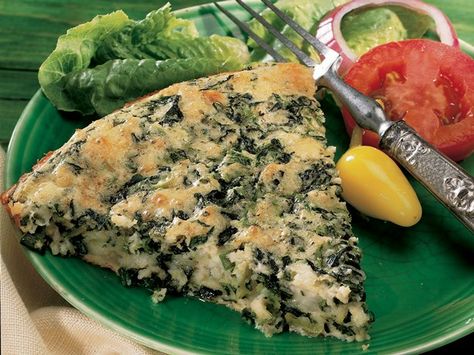 Impossible Spinach and Feta Pie  (I call this my "Spanokopita, Crustless Pie!" It's really LOW in carbs & a quick, "Go-to-Meal" when you're on a diet!  You'll LOVE it.  Jeannie) Spinach And Feta Pie, Spinach Feta Pie, Best Quiche Recipes, Feta Pie, Spinach Quiche, Spinach Pie, Bisquick Recipes, Spinach Recipes, Spinach And Cheese