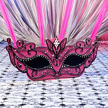 Our unique Masquerade Filigree Mask Standee boasts a black elegant filigree design on a pink background. This is a one-sided, cardboard prop. Assembly required. Pink Masquerade, Large Party Props, Pirate Symbols, Cardboard Props, Gold Masquerade Mask, Masquerade Party Decorations, Midnight Masquerade, Masquerade Theme, Corporate Events Decoration