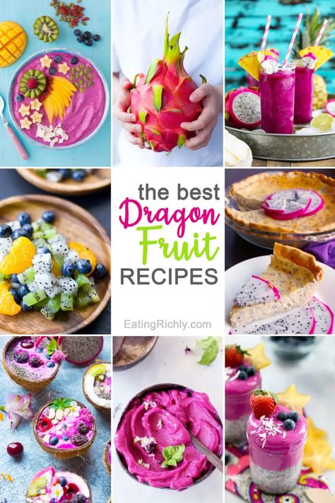 Dragon Fruit Recipe, Dragon Fruit Recipes, Banana Nice Cream Recipes, Fruit Soft Serve, Dragonfruit Recipes, Dragon Fruit Smoothie Bowl, Tropical Fruit Salad, Acai Bowls Recipe, Nice Cream Recipe