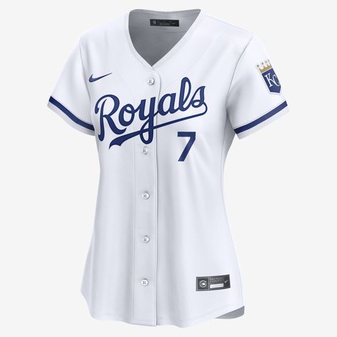 Inspired by the on-field uniforms of the Kansas City Royals, this Bobby Witt Jr. Jersey delivers an authentic look with twill details. The sweat-wicking, double-knit mesh fabric helps provide a breathable, comfortable feel on game day. Kansas City Royals Jersey, Bobby Witt Jr, Jackie Robinson Day, Stretch Mesh Fabric, Kc Royals, Jackie Robinson, Nike Jersey, Matching Couple Shirts, Swoosh Logo