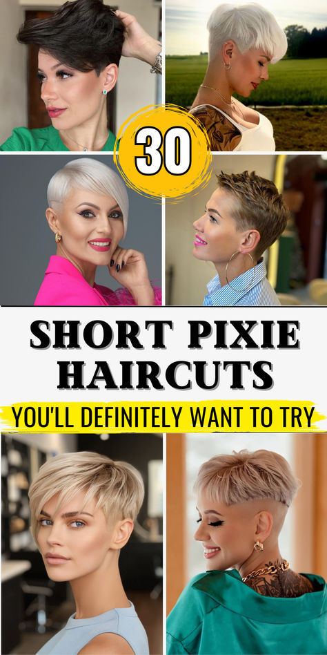 Discover 30 short pixie haircuts for women that are designed to suit every hair type. From super short edgy undercuts to pixie cuts for fine hair, these styles are versatile and trendy. Whether you have thick hair or fine hair over 50, these cuts offer a modern and stylish look. Curly-haired women and those with round faces will find the perfect pixie cut to complement their features. Blended Pixie Haircut, Undercut Pixie Fine Hair, Womens Undercut Short Hair, Pixie Thick Hair Round Face, Pixie Haircut For Fine Hair Over 50, Short Short Haircuts For Women, Short Haircuts For Women With Round Faces, Short Hair Styles Pixie Undercut, Styling Super Short Hair