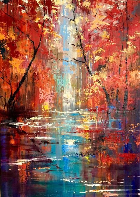 Autumn River, Peisaj Abstract, Oil Painting Inspiration, Soyut Sanat Tabloları, Art Painting Acrylic, Abstract Oil, Oil Painting Abstract, Oil Painting Landscape, In The Fall