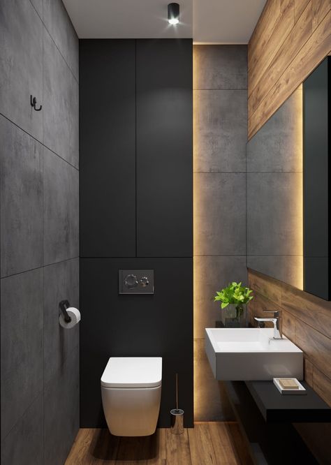 Bathroom Interior Design Luxury Black, Toilet Design Modern, Toilette Design, Small Bathroom Colors, Toilet Room Decor, Wc Design, Small Toilet Room, Gourmet Salt, Bathroom Inspiration Modern