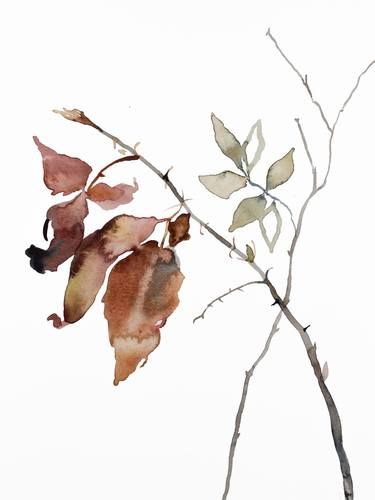 The Woods No. 140 Painting by Elizabeth Becker | Saatchi Art Nature Canvas Art, Art Watercolor Painting, Burnt Sienna, Woodland Forest, Botanical Painting, Watercolor Leaves, Book Illustrations, Contemporary Fine Art, Nature Paintings