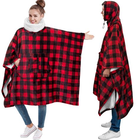 PRICES MAY VARY. Fleece,Plush Machine Wash WEARABLE BLANKET PONCHO WITH NECK WARMER: Pavilia Fleece Poncho Blanket for adults is a perfect sweater and blanket all in one. Features an adjustable neck warmer that can be converted into a hood, the hoodie blanket for women men will keep you cozy and warm while sleeping, taking a nap, lounging in the house. Ideal for all seasons, outdoor and indoor activities, this cozy plush hooded cape makes a great holiday gift for all ages, wife, husband, girl, b