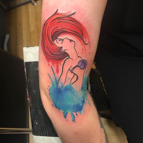 27 Disney Tattoos You'll Still Want, Even As An Adult Disney Tattoos Ariel, Cute Disney Tattoos, Ariel Tattoo, Disney Inspired Tattoos, Little Mermaid Tattoo, Watercolor Tattoo Ideas, Mermaid Tattoo Designs, Disney Princess Tattoo, Feminine Tattoo Sleeves