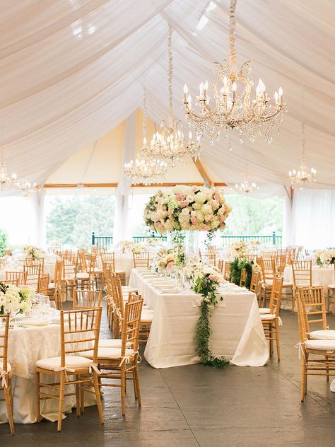 Deck out outdoor wedding decor with dreamy details, like whimsical chandeliers, that will glam up any reception. Wedding Tent Decorations, Outdoor Tent Wedding, Tent Wedding Reception, Romantic Backyard, Romantic Outdoor Wedding, Tent Decorations, Tent Lighting, Tent Reception, Elegant Chandeliers